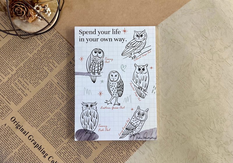 [Multi-functional timeless threaded calendar for ten thousand years] Wenqing line owl (four styles in total) - Notebooks & Journals - Paper Multicolor