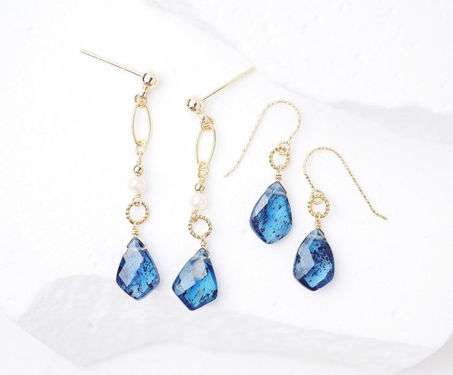 インクイメージブルー石イヤリング 14K - ショップ E moon stone
