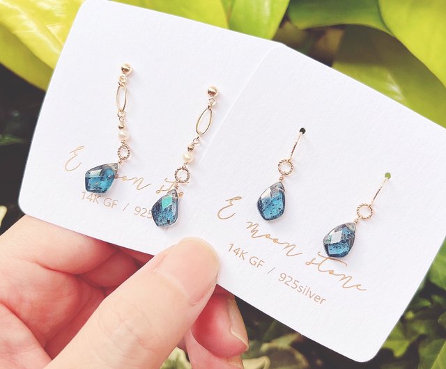 インクイメージブルー石イヤリング 14K - ショップ E moon stone