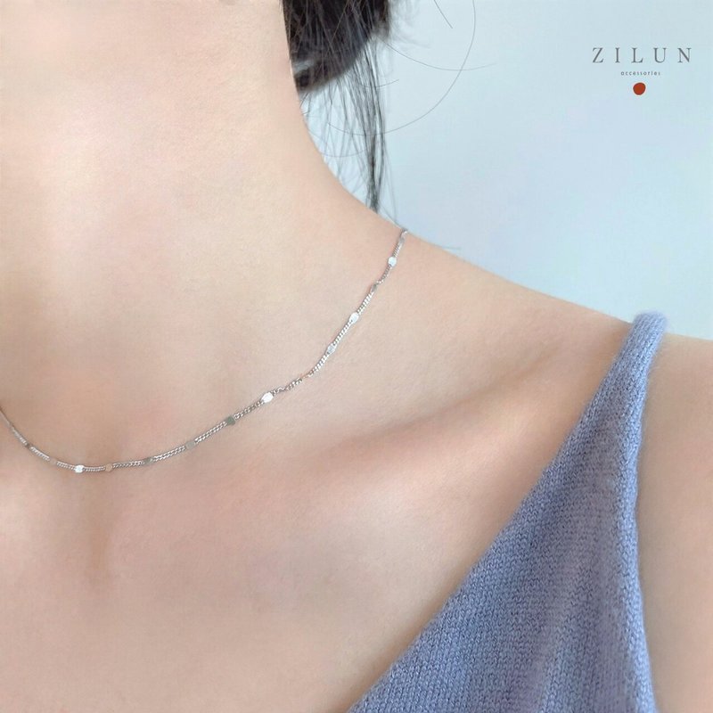 │Simple│High-quality flat ring calendering• Clavicle chain• Sterling silver necklace• Plain chain can touch water - สร้อยคอ - เงินแท้ 