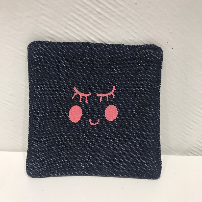 Shy blush-deep denim square canvas coaster - Other - Other Materials Blue