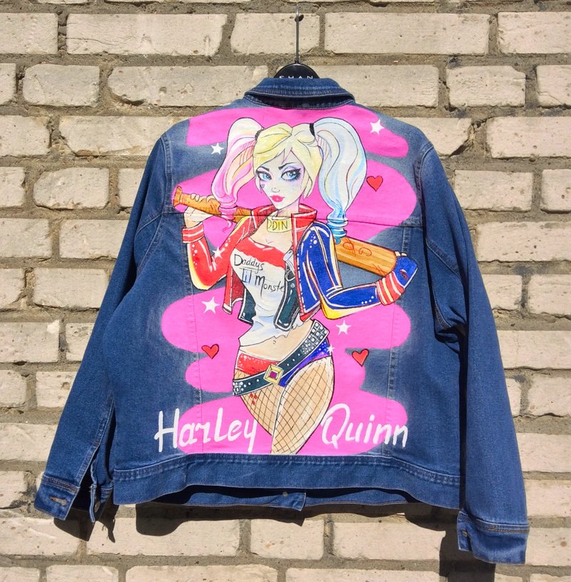Painted Denim Jacket Harley Quinn Joker Dc Comics custom gift - 女大衣/外套 - 棉．麻 多色
