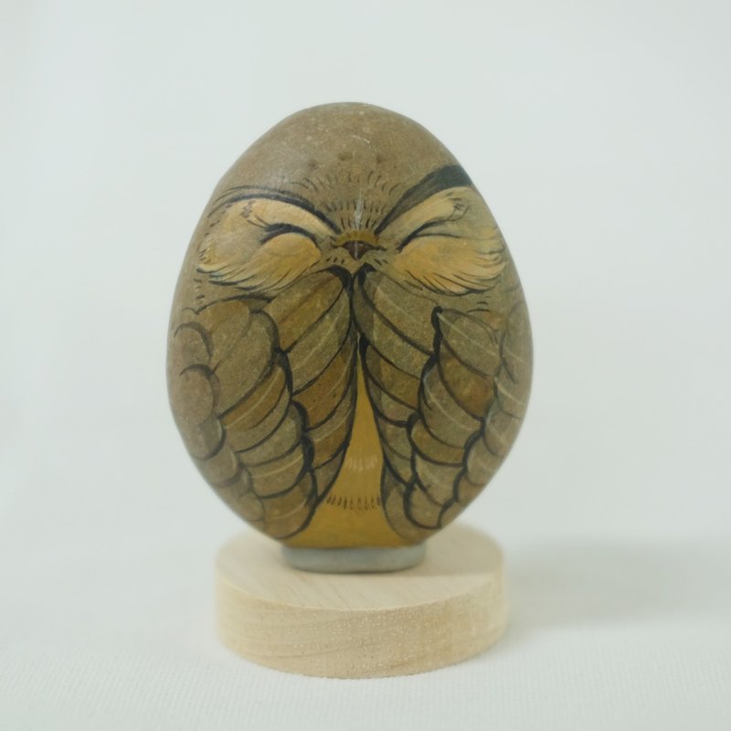 Owl stone painting,original art. - ของวางตกแต่ง - วัสดุกันนำ้ สีนำ้ตาล