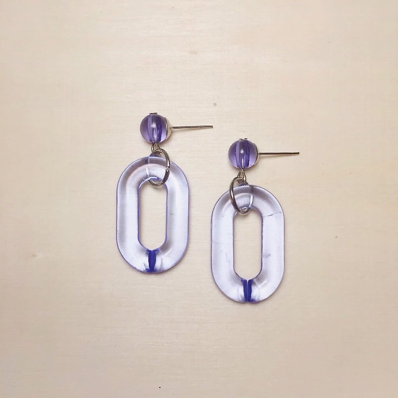 防水壓克力透明藍紫橢圓扣環耳環 - 耳環/耳夾 - 壓克力 藍色