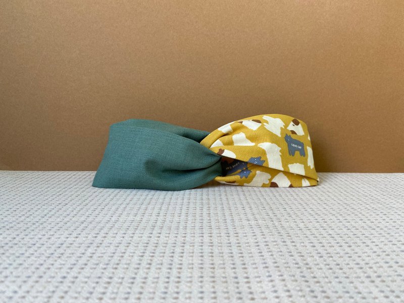 Shuangpin Hairband / White Cat Milk Candy - Lake Green - Headbands - Cotton & Hemp Green