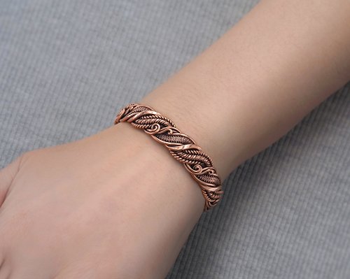 Wire Wrap Art Wire wrapped copper bracelet Unique stranded wire art bangle for her One of kind