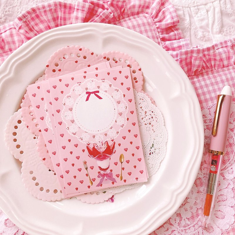 苺パフェのメモ - カード・はがき - 紙 ピンク