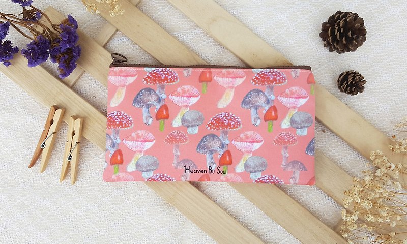 胭脂紅香菇森林 收納袋 筆袋 雜物包 - 筆盒/筆袋 - 聚酯纖維 粉紅色
