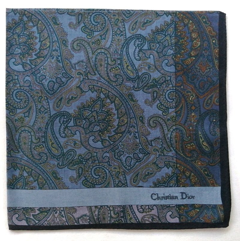 Christian Dior Vintage Handkerchief Pocket Square Blue 19 x 19 inches 克里斯汀迪奧 - 手帕 - 棉．麻 灰色