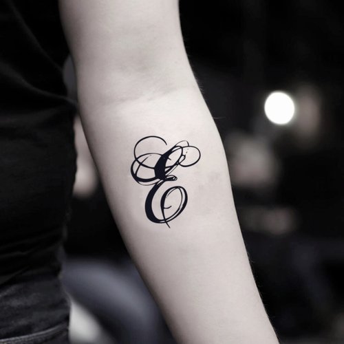 OhMyTat OhMyTat 英文字母 E Letter E 刺青圖案紋身貼紙 (2 張)
