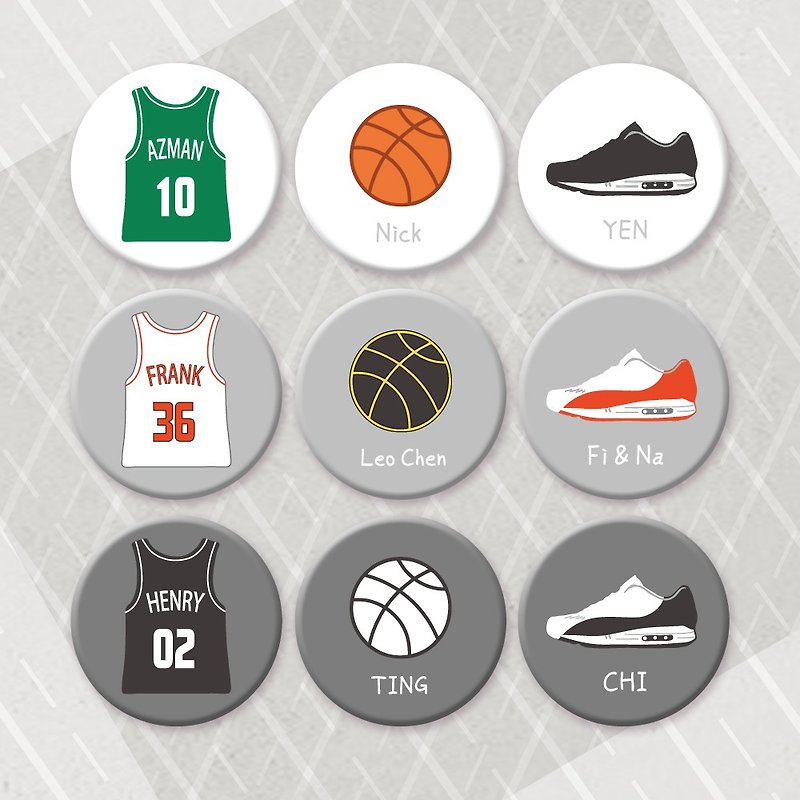 [Sports Series] Customized・Glossy magnet/pin 4.4cm・Jersey sneakers basketball team badge - เข็มกลัด/พิน - โลหะ ขาว