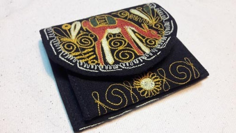 Peruvian alpaca handmade embroidery wallet / purse - Black - กระเป๋าสตางค์ - วัสดุอื่นๆ สีดำ