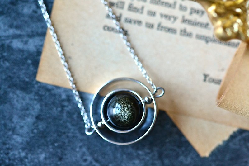 Spinning little planet with Obsidian necklace - Necklaces - Crystal Black