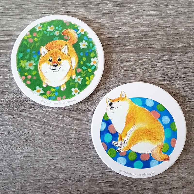 Shiba Inu Ceramic Water Absorbent Coaster A total of 2 pictures - Coasters - Pottery 