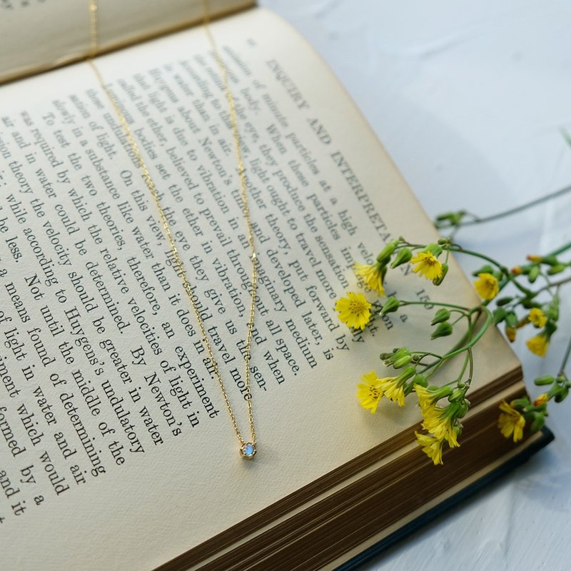Gentle Moonlight -10 K Pure Gold Moonstone Real Diamond 1 Point Necklace - Necklaces - 24K Gold Gold
