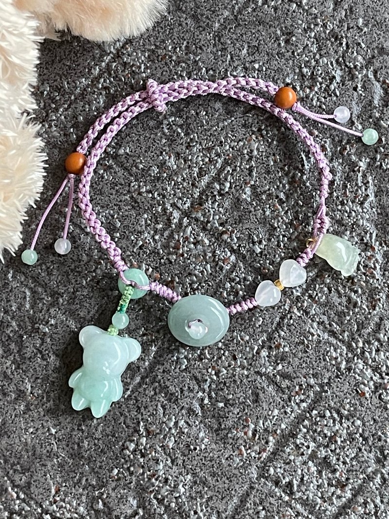 手作翡翠手環緬甸玉 無優化 天然A貨翡翠 可愛小熊冰晴玉潤 - 手鍊/手環 - 玉石 