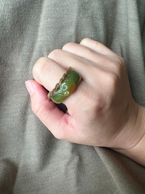 令藏齋.Treasure Jade 天然三彩翡翠A貨腰纏萬貫桃子戒圈尾戒戒指/送禮/收藏