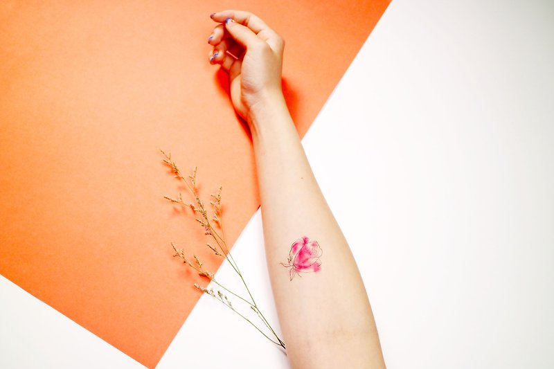 Deerhorn design / Deerhorn tattoo tattoo stickers 2 sets hand painted rose red - สติ๊กเกอร์แทททู - กระดาษ สึชมพู
