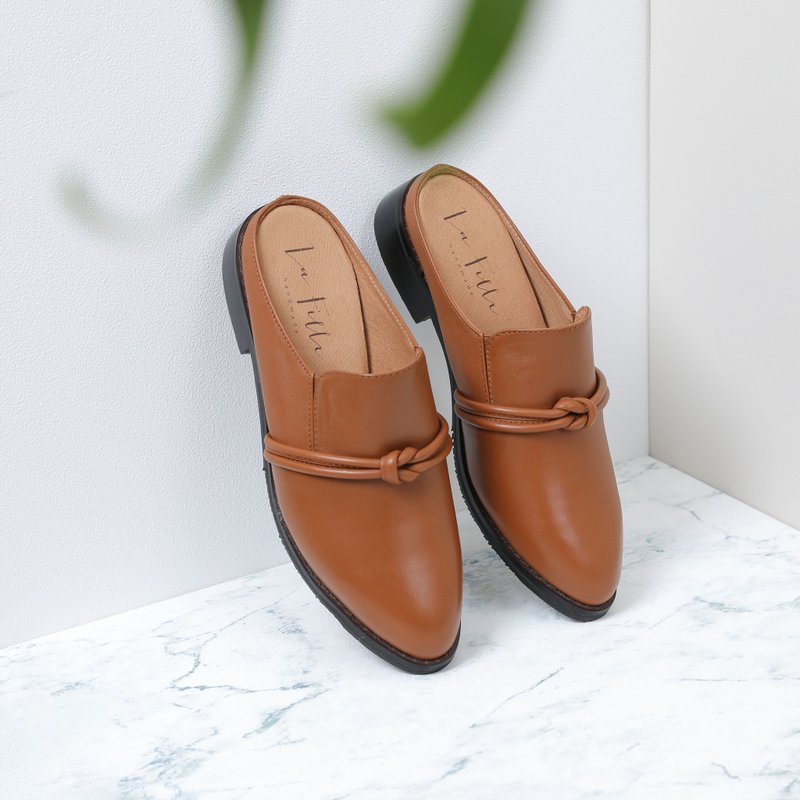 Simple Mules_ Brown - Women's Leather Shoes - Genuine Leather Orange