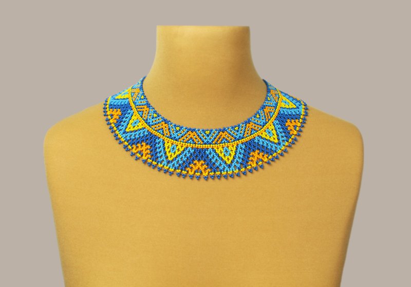 Blue and yellow beaded necklace for woman - 項鍊 - 玻璃 藍色