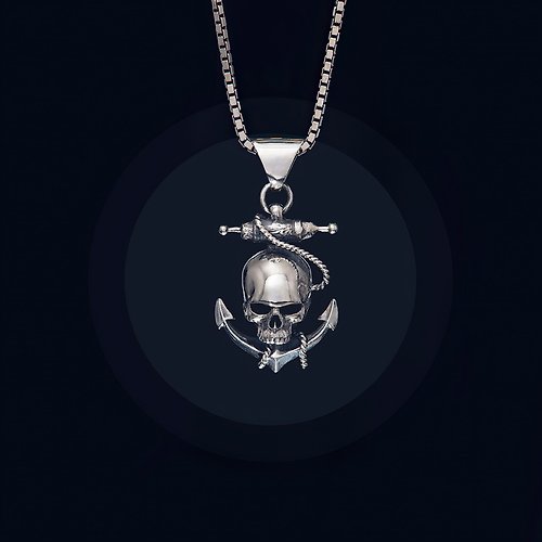 The Groovy Inc. Anchor & Skull Sterling Silver Pirate Pendant Handcrafted