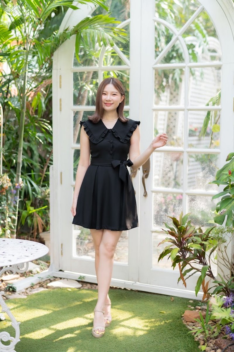 Julieta dress black dress party dress big collar ruffle trim vintage sundress - One Piece Dresses - Polyester Black