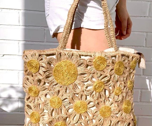 Eco jute Daisy bag Macrame shopping tote bag Handwoven farmer