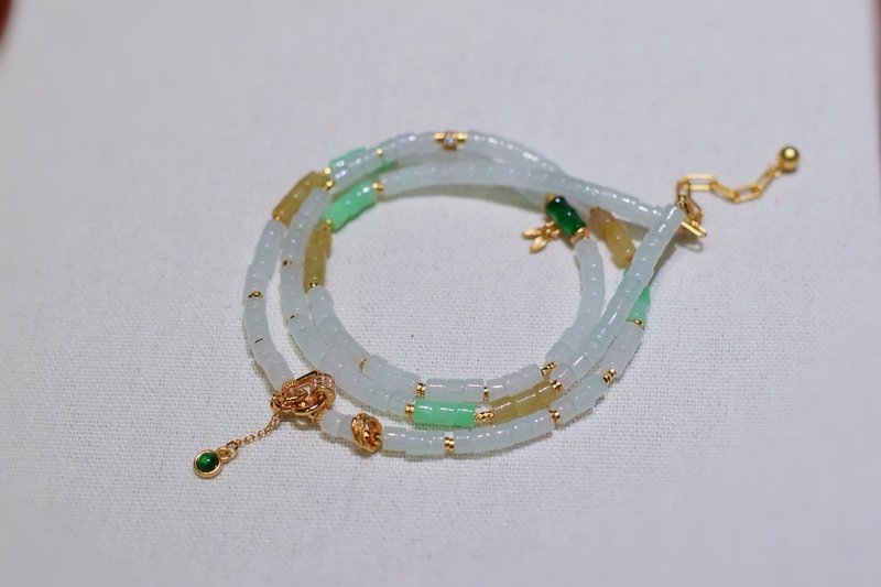 天然A貨翡翠項鏈百搭鏈多圈手鏈水晶玉石鎖骨鏈高級溫柔法式清新 - 項鍊 - 玉石 