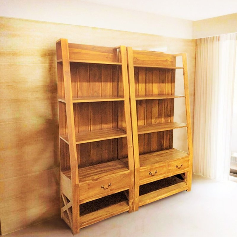 [Jidi City 100% teak furniture] RPBC017A open double drawer storage display cabinet - Wardrobes & Shoe Cabinets - Wood Brown