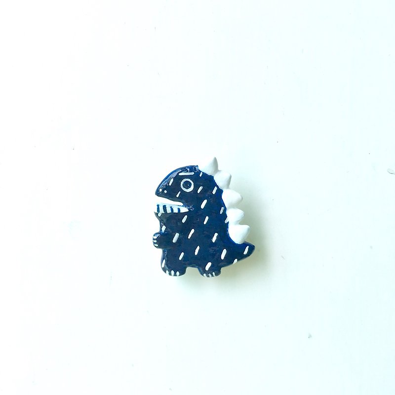 深藍色恐龍別針  (可改製成磁石) - 胸針 - 黏土 藍色