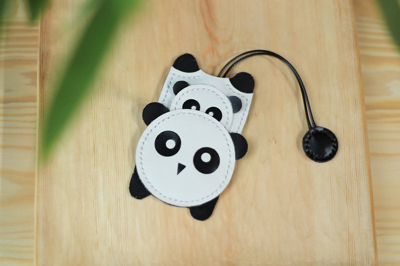 One Touch Original | Multi-purpose Parent-Child Panda | AirTag Cover + Key Cover + Bag Hanging | New Leather Goods - Keychains - Genuine Leather 