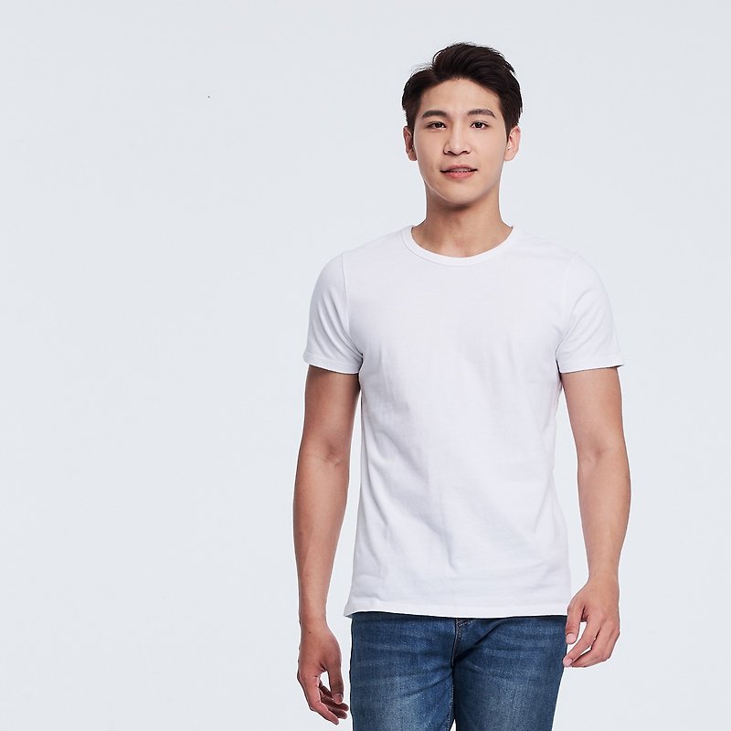 簡單素面百搭圓領短袖蜜桃棉男T(共11色) - T 恤 - 棉．麻 白色