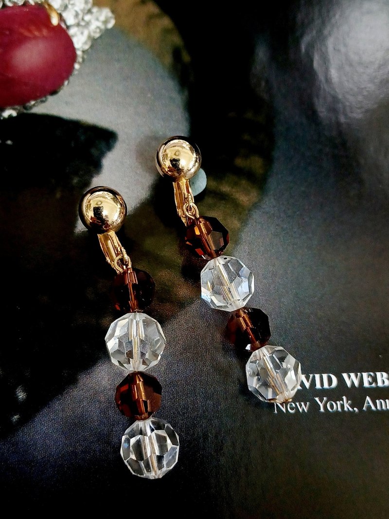 vintage jewelry  S.A.L施華洛世奇 水晶串珠 夾式耳環 - 耳環/耳夾/耳骨夾 - 其他金屬 