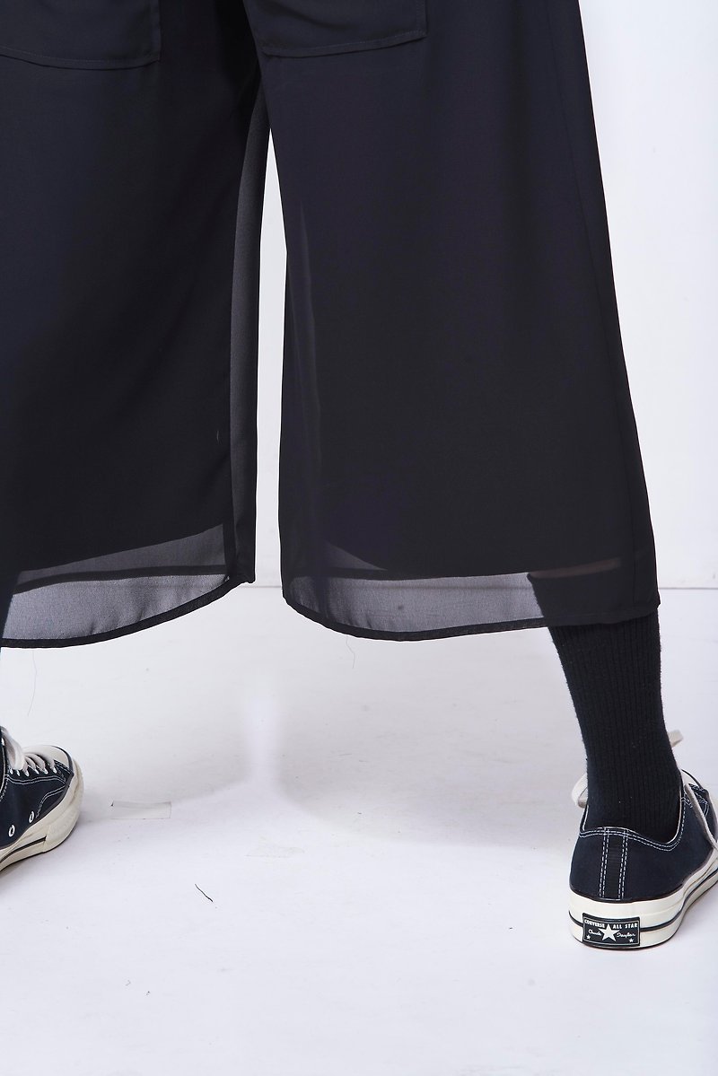 8 lie down. Outer layer chiffon double trousers - กางเกงขายาว - เส้นใยสังเคราะห์ สีดำ