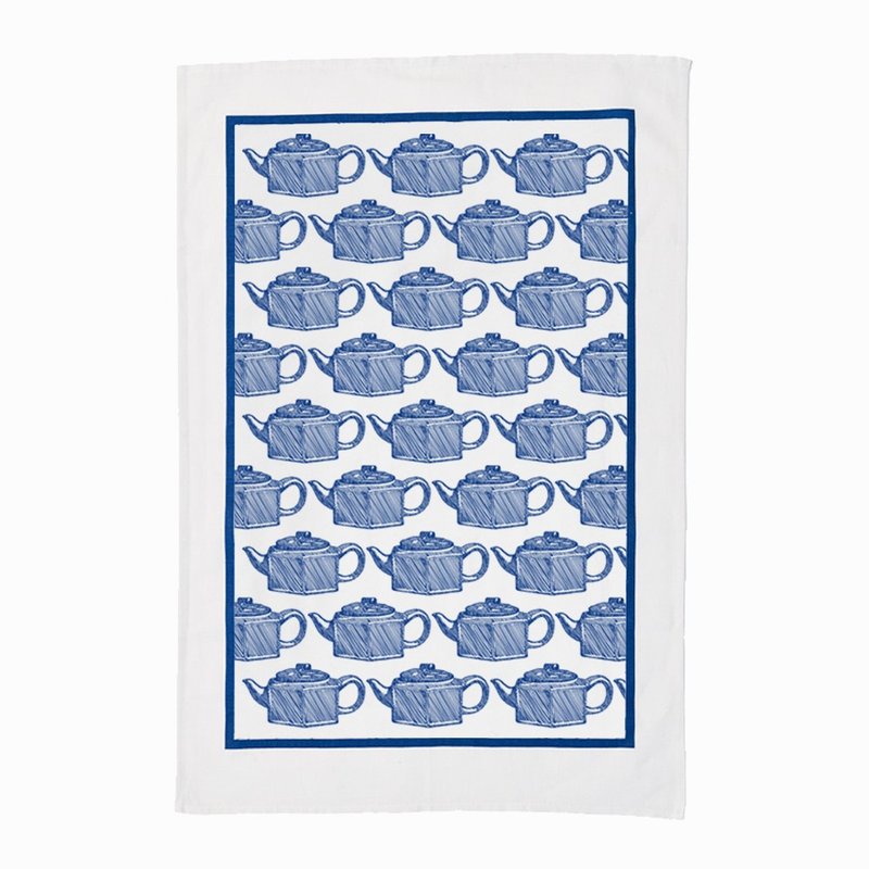 Fú Teapot Tea Towel - Blue / Red / Black - Place Mats & Dining Décor - Cotton & Hemp Multicolor