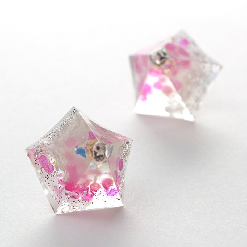 Pentagon earrings (Venus belt) - Earrings & Clip-ons - Other Materials Pink