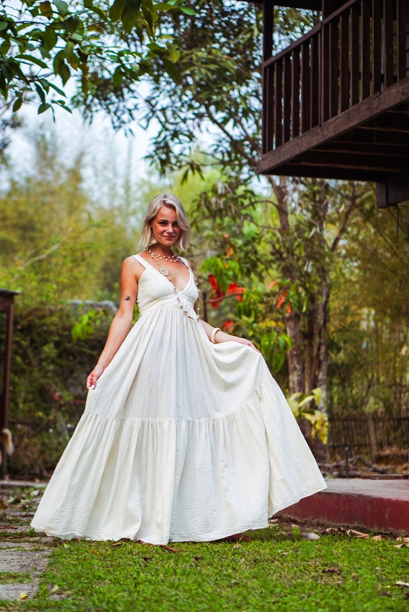 Maxi Dress, Long Dress, White Boho Dress, Photoshoot Dress, White Summer Dress - One Piece Dresses - Other Materials 