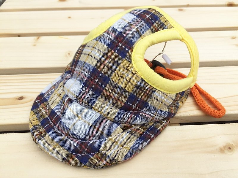 黃色格子遮陽帽M - 寵物衣服 - 棉．麻 多色