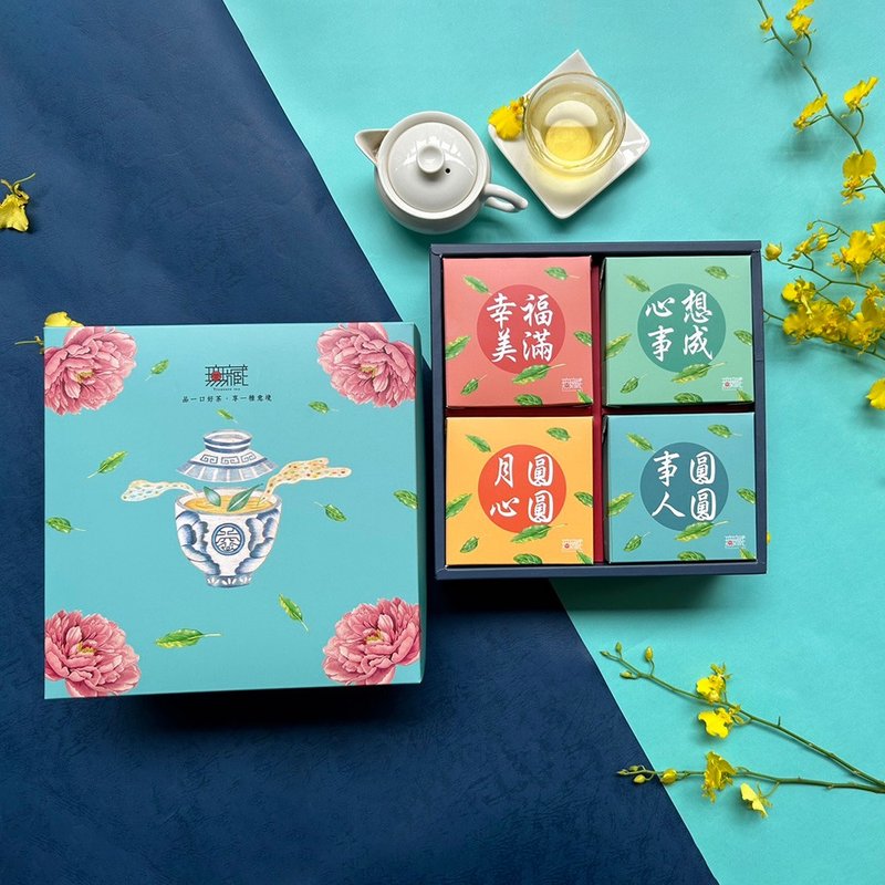 [Wuzang] Mid-Autumn Festival Charity Gift Box Text Blessings for Reunion 4-pack A9 Comprehensive Tea and Food Gift Box - Snacks - Fresh Ingredients Multicolor