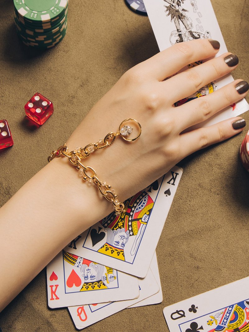 Got a good hand. MUCHAT Handmade 14KGP Crystal Bead Chain Drape Metal Ring Bracelet - Bracelets - Other Metals Gold