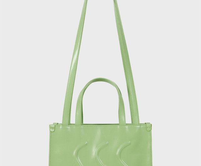 ライムグリーン OOSS ミディアム 光沢 牛革 街出し 通勤サイズ