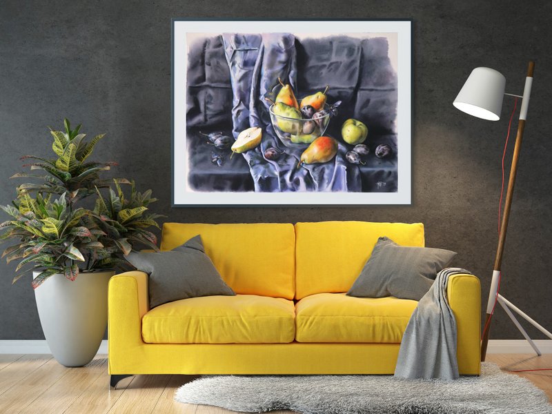 Still life original watercolor handmade painting by artist Irina Zhunaeva - 海報/掛畫/掛布 - 紙 多色