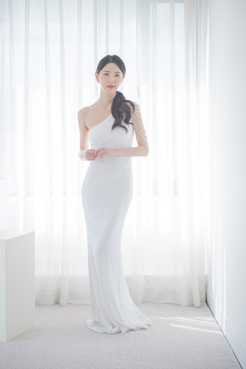 Pattern Spangle One-Shoulder Bead Chain Dress - Evening Dresses & Gowns - Other Materials White