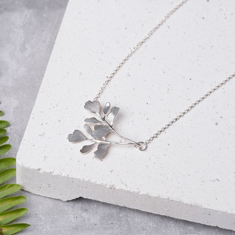 . Above the vegetation. NO.04-3 Fern maidenhair fern (double pieces) necklace/925 Silver - Necklaces - Sterling Silver Silver