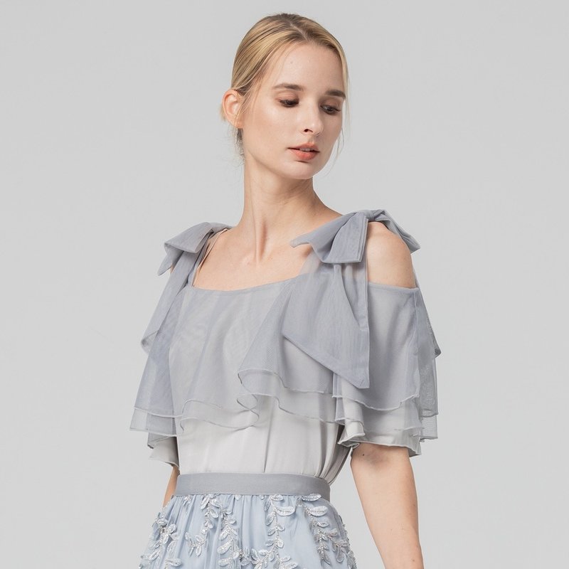 Ballet Dream off-the-shoulder top gray - เสื้อผู้หญิง - เส้นใยสังเคราะห์ สีเทา