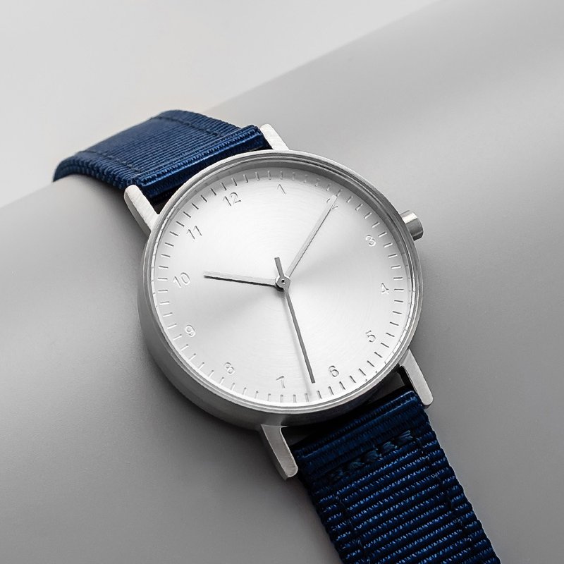 BIJOUONE Bishuwan B60 Series Silver Case Silver Dial Dark Blue Nylon Strap Watch - นาฬิกาผู้หญิง - สแตนเลส สีเงิน