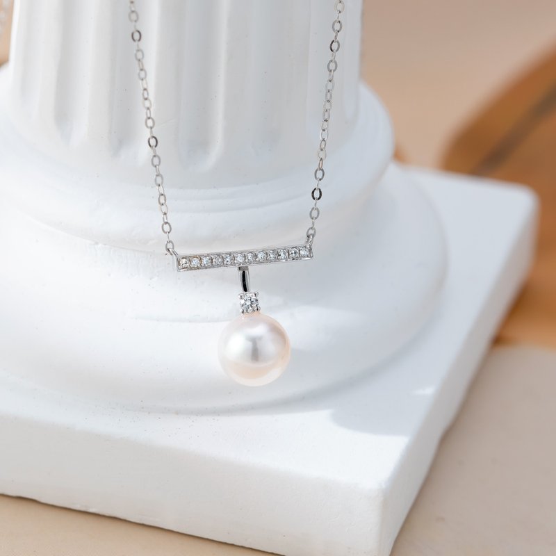 Akoya | Gleam Glow | 18K White Gold | Diamond Necklace - Necklaces - Pearl 