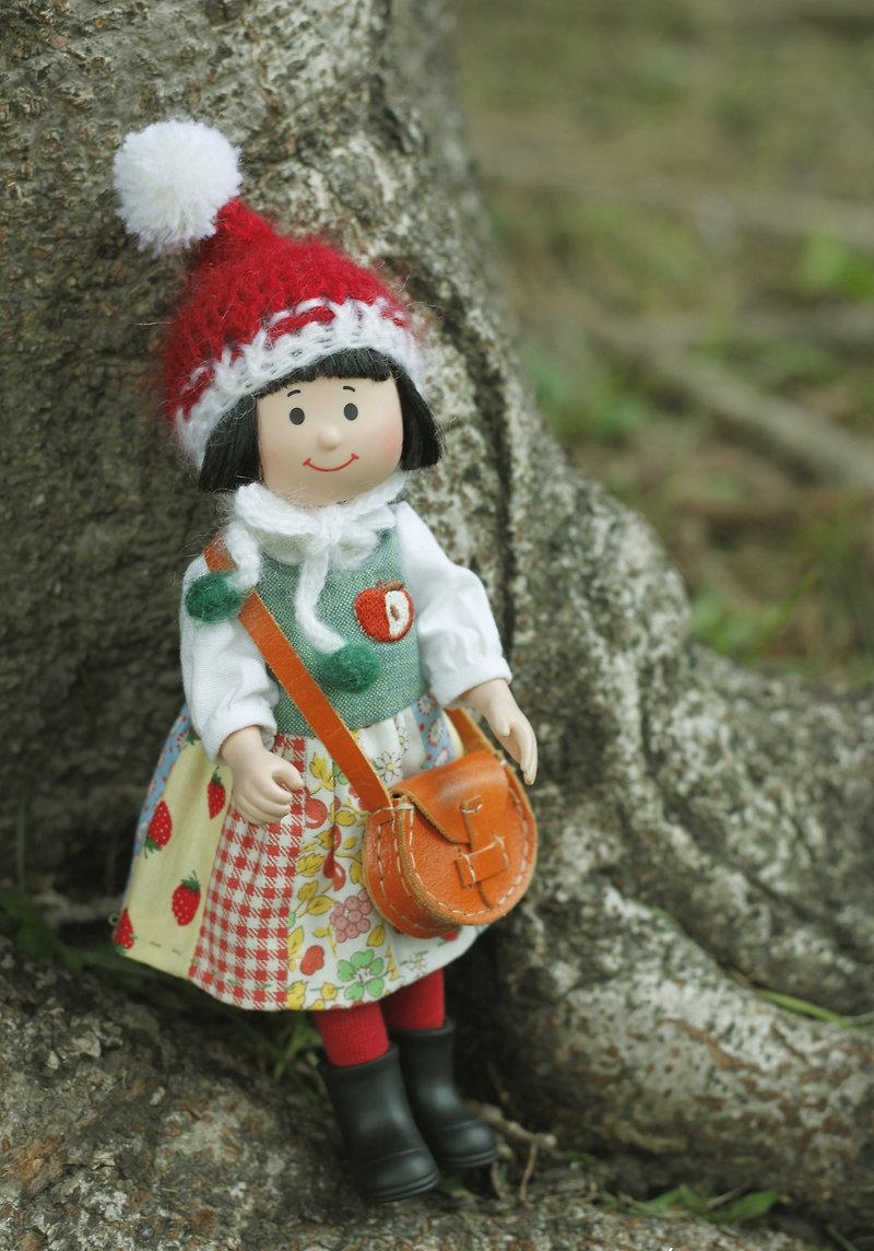 Licca莉卡、爛草莓小頭娃尺寸可戴手工編織聖誕限定精靈娃帽 - 帽子 - 羊毛 紅色