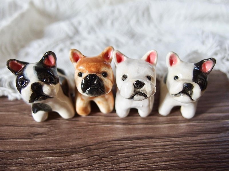 Pure handmade French bulldog set dog porcelain doll - ตุ๊กตา - เครื่องลายคราม 