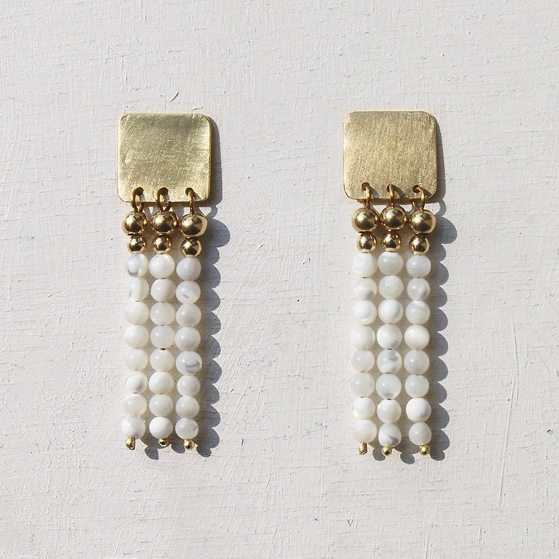 Shell Strings Dangle Brass Earrings - Sterling Silver Posts / Clip-ons - Earrings & Clip-ons - Shell White
